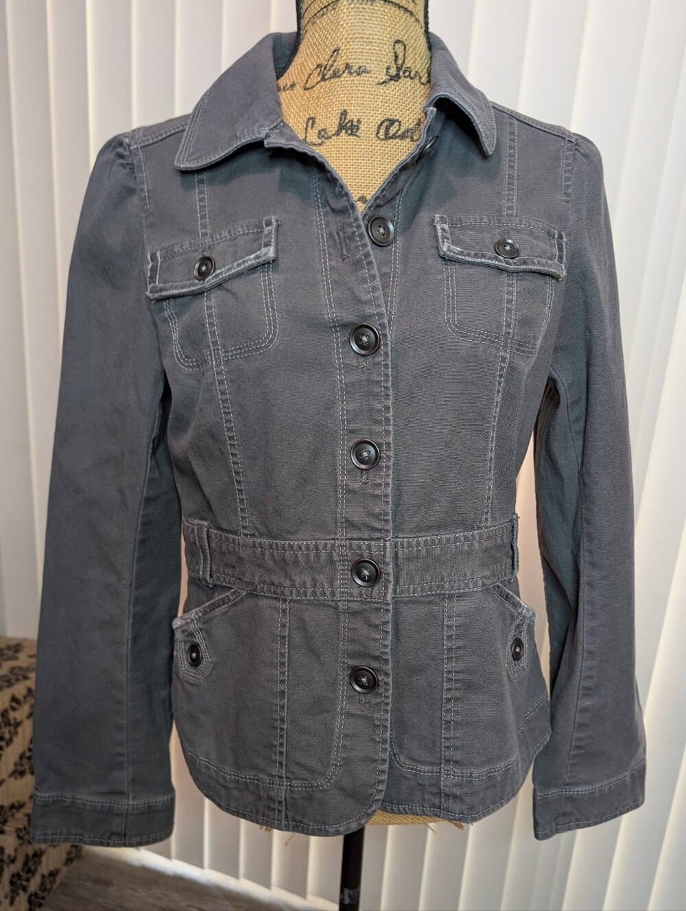 LOFT Grey Canvas Button Down Jacket